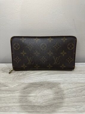 Louis Vuitton Monogram Zip-Around Wallet in Dark Brown and Tan